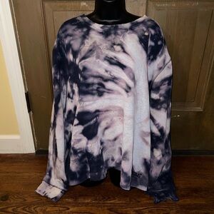 Everlast Sport Navy Tie Dye Gray Y2K Long Sleeve Distressed Pullover Size 2XL